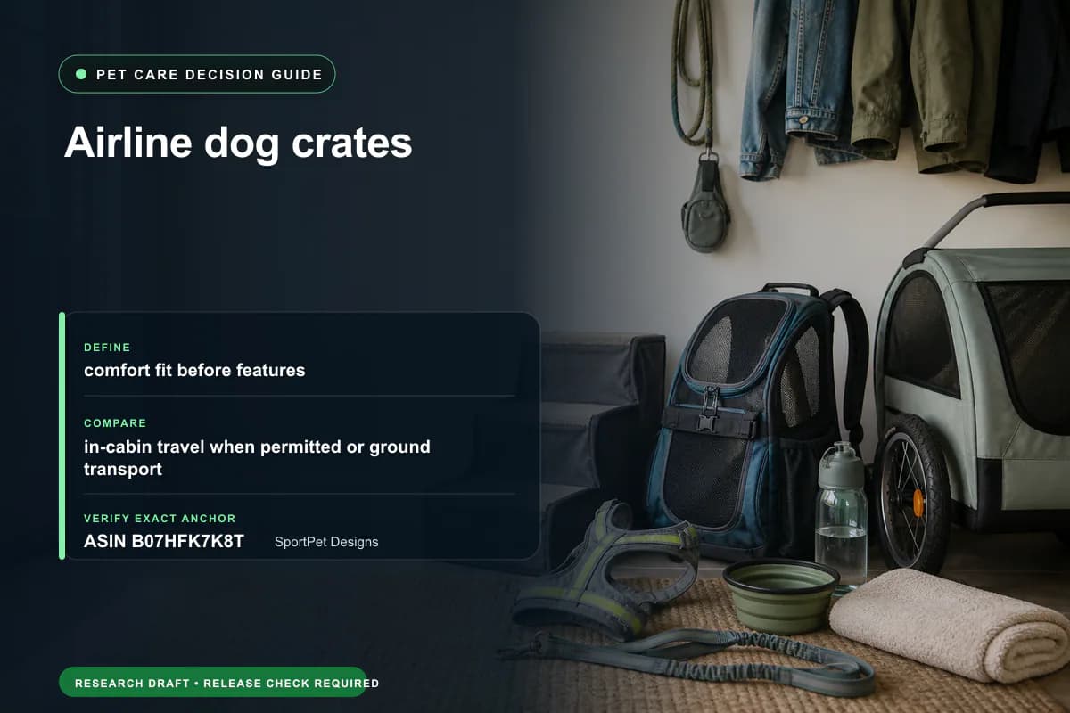 Editorial buying worksheet for airline dog crates showing fit, compatibility, ownership checks, and the simpler alternative